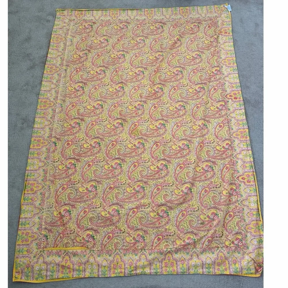 April Cornell Vintage Pink Yellow Paisley Tablecloth 78x56